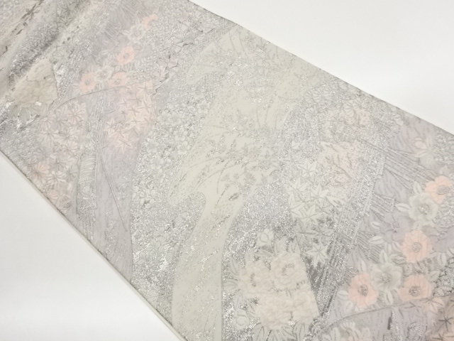 JAPANESE FUKURO OBI / PLATINUM​ FOIL / WOVEN FLOWERS